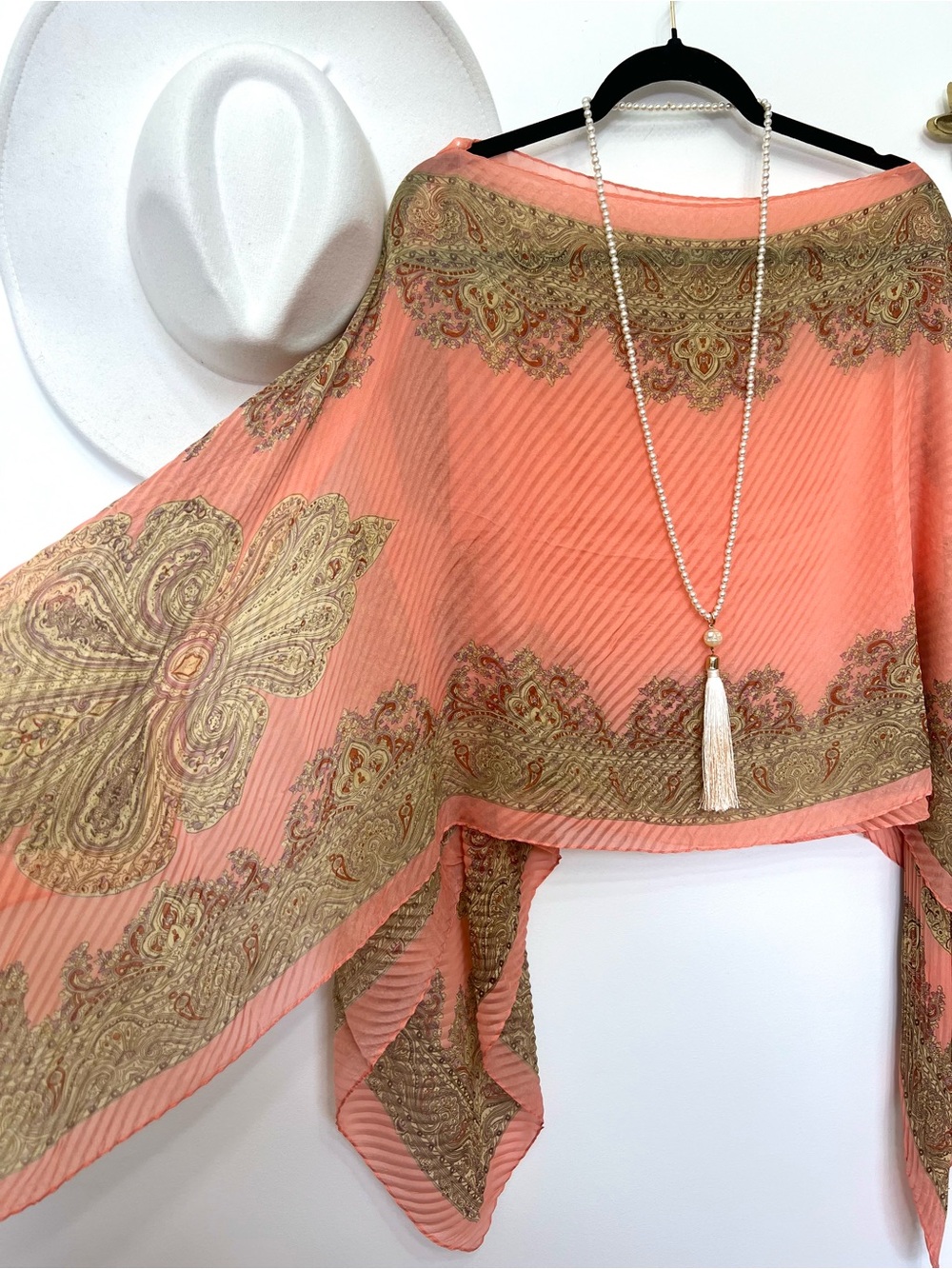 Peach Paisley Printed Poncho